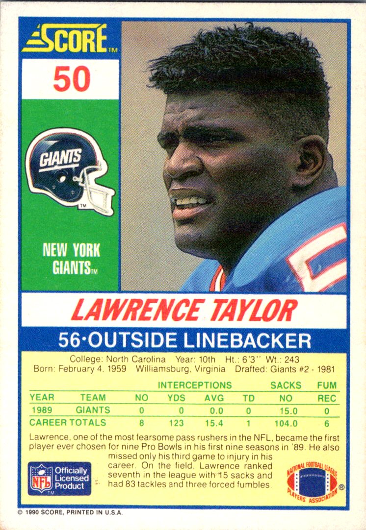 1990 Score 100 Hottest #25 Lawrence Taylor