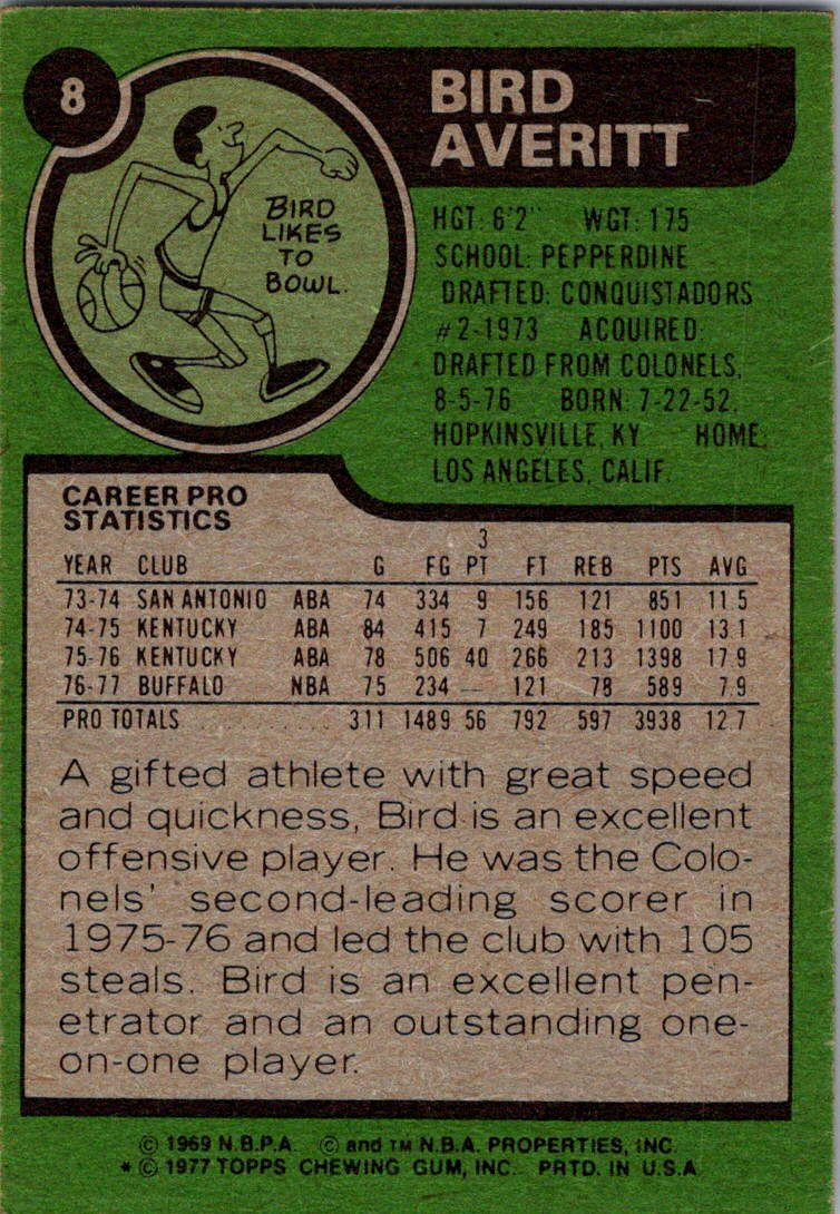 1977-78 Topps #8 Bird Averitt White Backs
