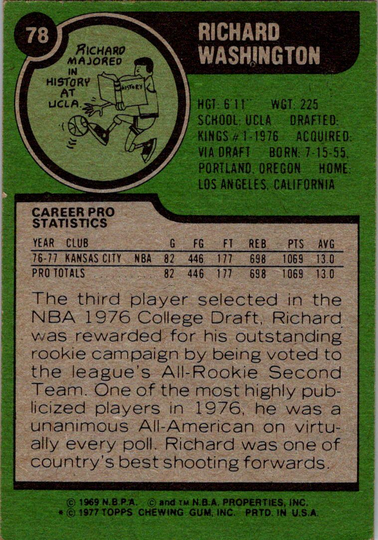 1977-78 Topps #78 Richard Washington White Backs