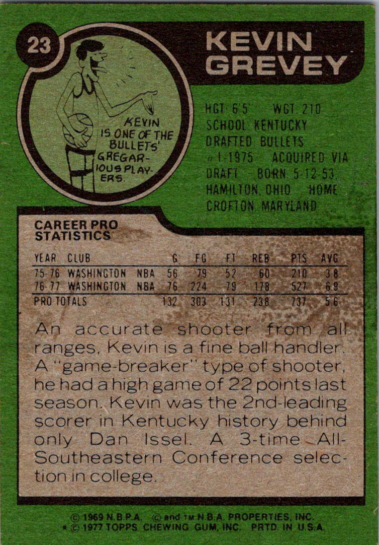 1977-78 Topps #23 Kevin Grevey White Backs