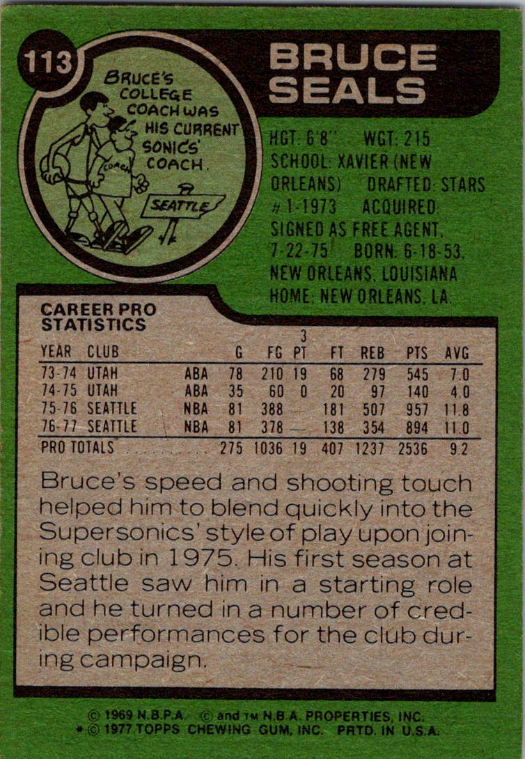 1977-78 Topps #113 Bruce Seals White Backs