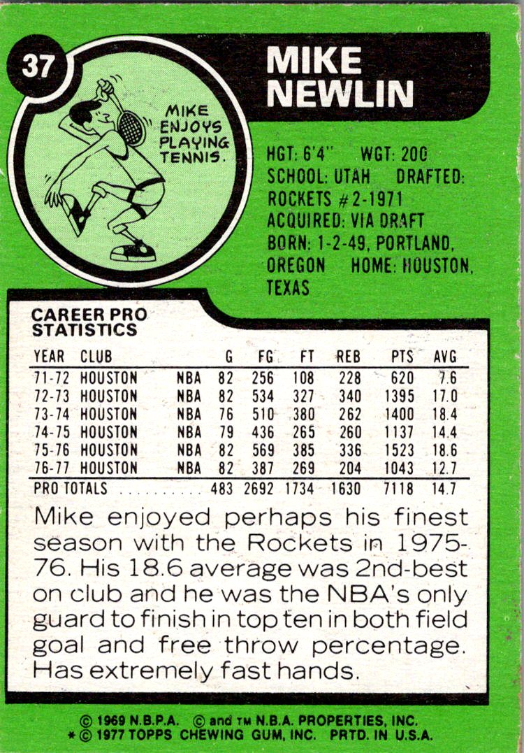 1977-78 Topps #37 Mike Newlin White Backs