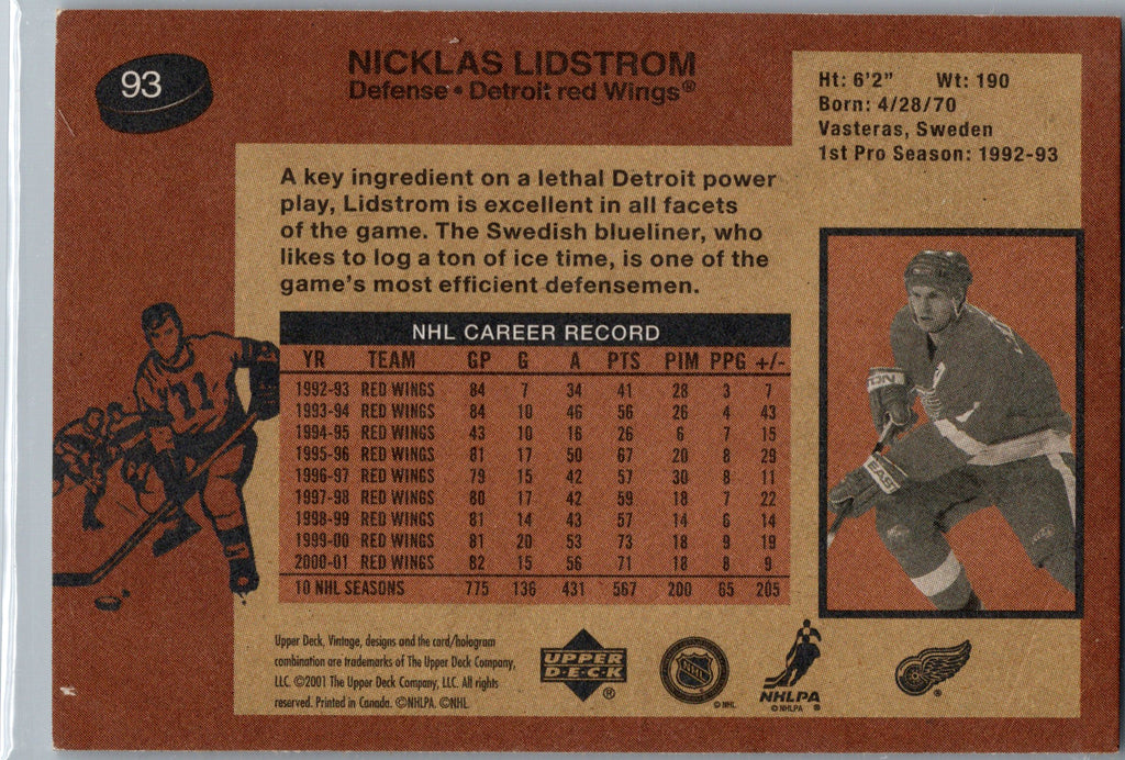 2001-02 Upper Deck Vintage #93 Nicklas Lidstrom