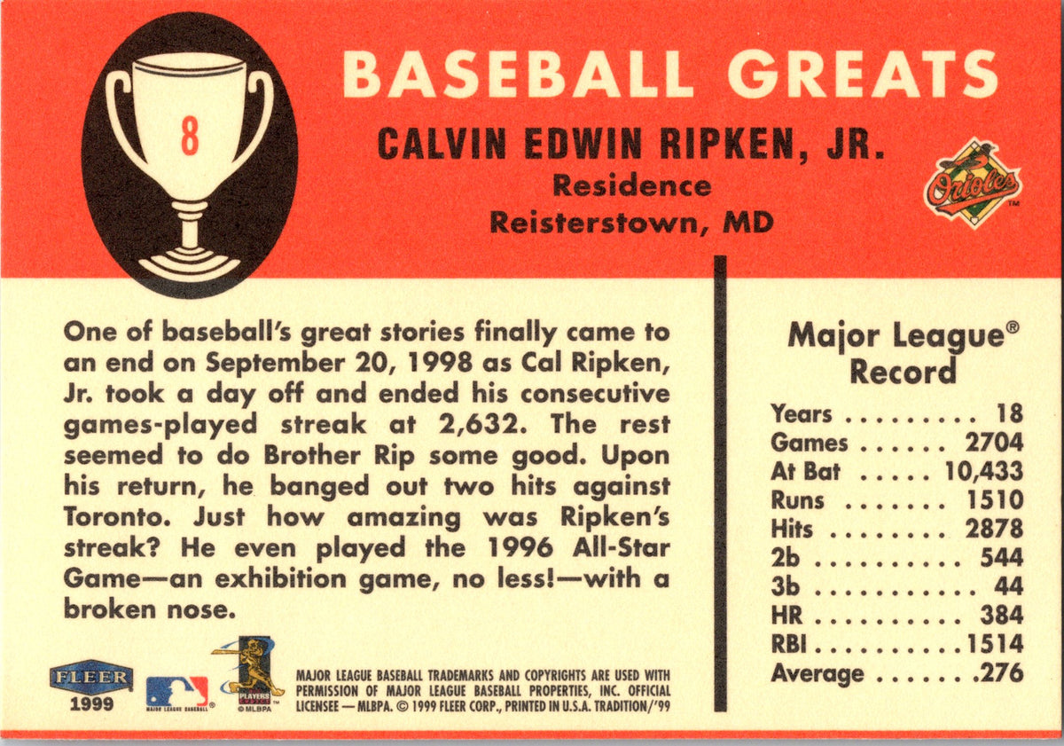 1999 Fleer Tradition #8 Cal Ripken, Jr. Vintage '61