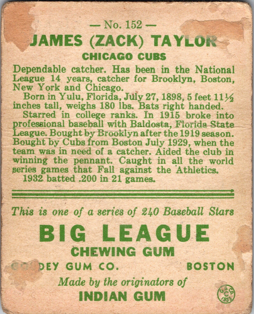 1933 Goudey (R319) #152 James “Zack” Taylor