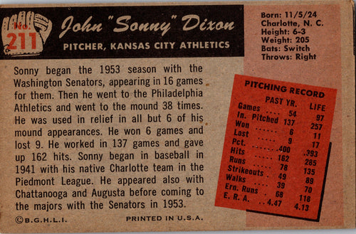 1955 Bowman #211 Sonny Dixon
