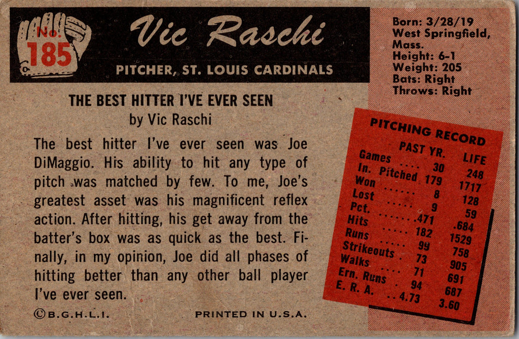 1955 Bowman #185 Vic Raschi