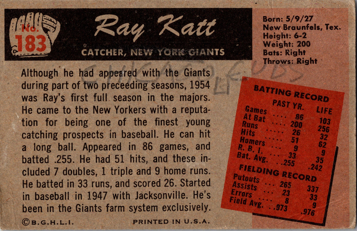 1955 Bowman #183 Ray Katt