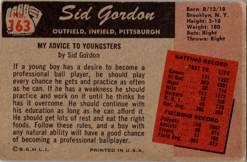 1955 Bowman #163 Sid Gordon