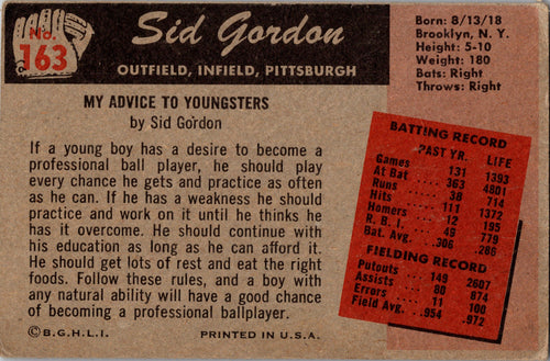 1955 Bowman #163 Sid Gordon