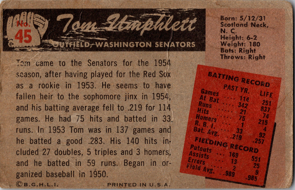 1955 Bowman #45 Tom Umphlett