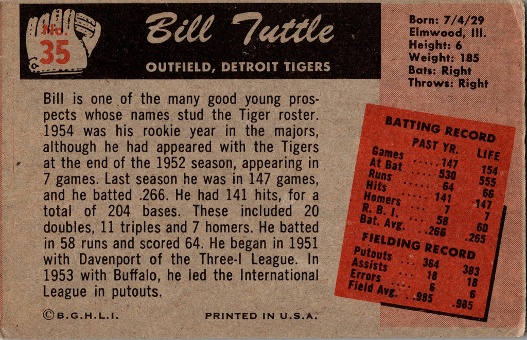 1955 Bowman #35 Bill Tuttle