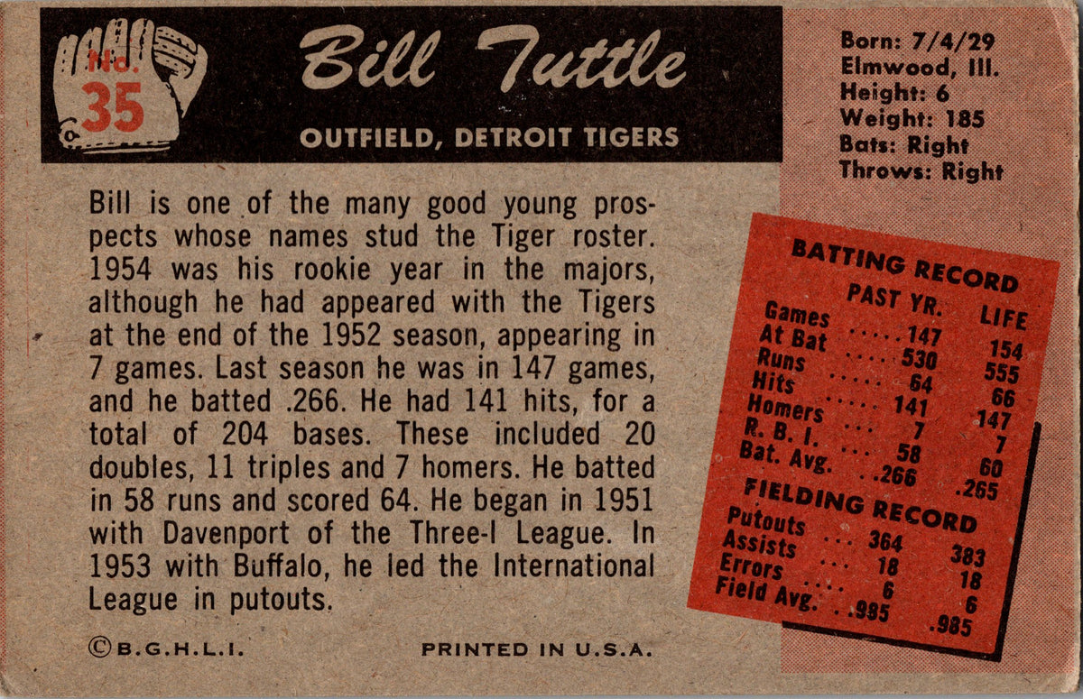 1955 Bowman #35 Bill Tuttle