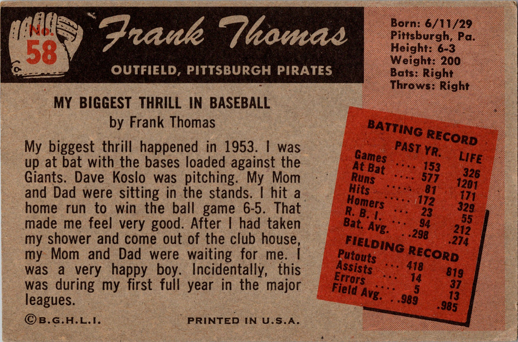 1955 Bowman #58 Frank Thomas