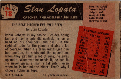 1955 Bowman #18 Stan Lopata
