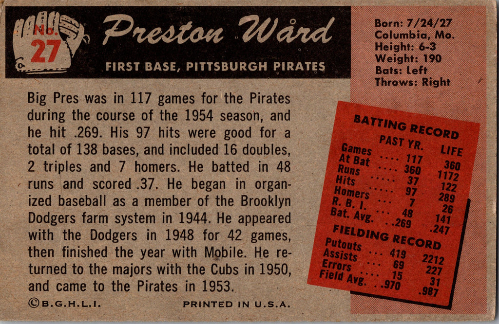 1955 Bowman #27 Preston Ward