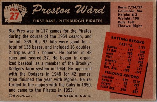 1955 Bowman #27 Preston Ward