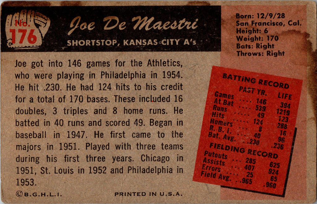 1955 Bowman #176 Joe DeMaestri