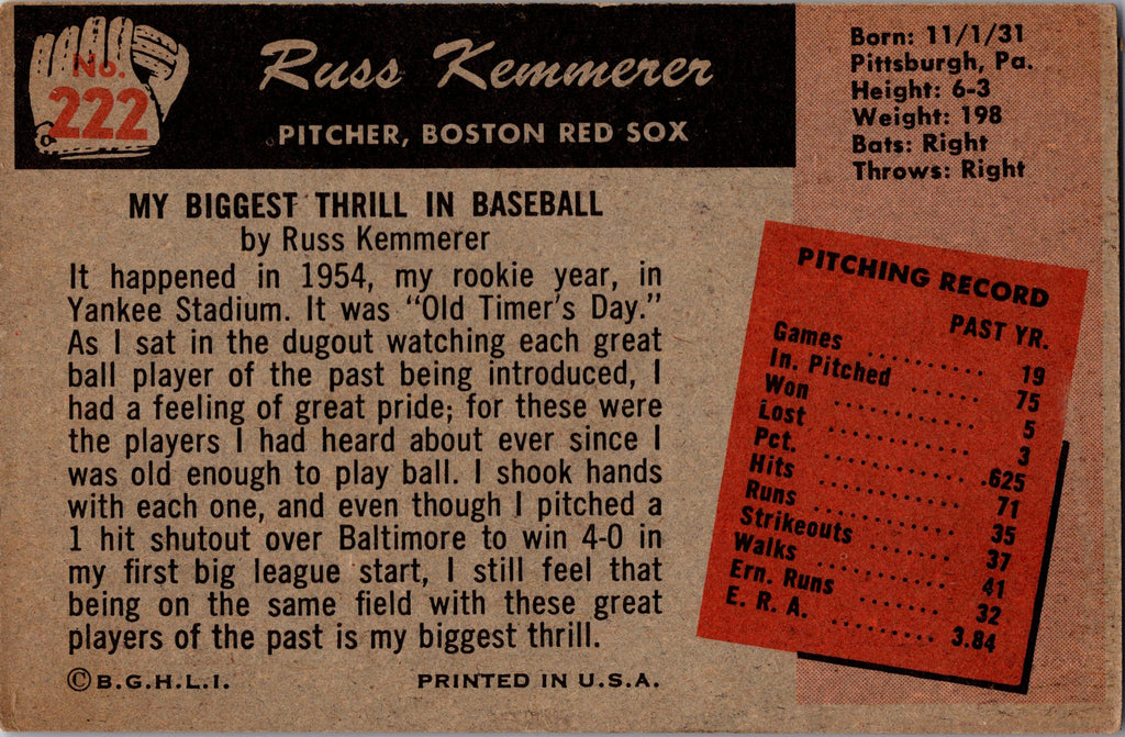 1955 Bowman #222 Russ Kemmerer