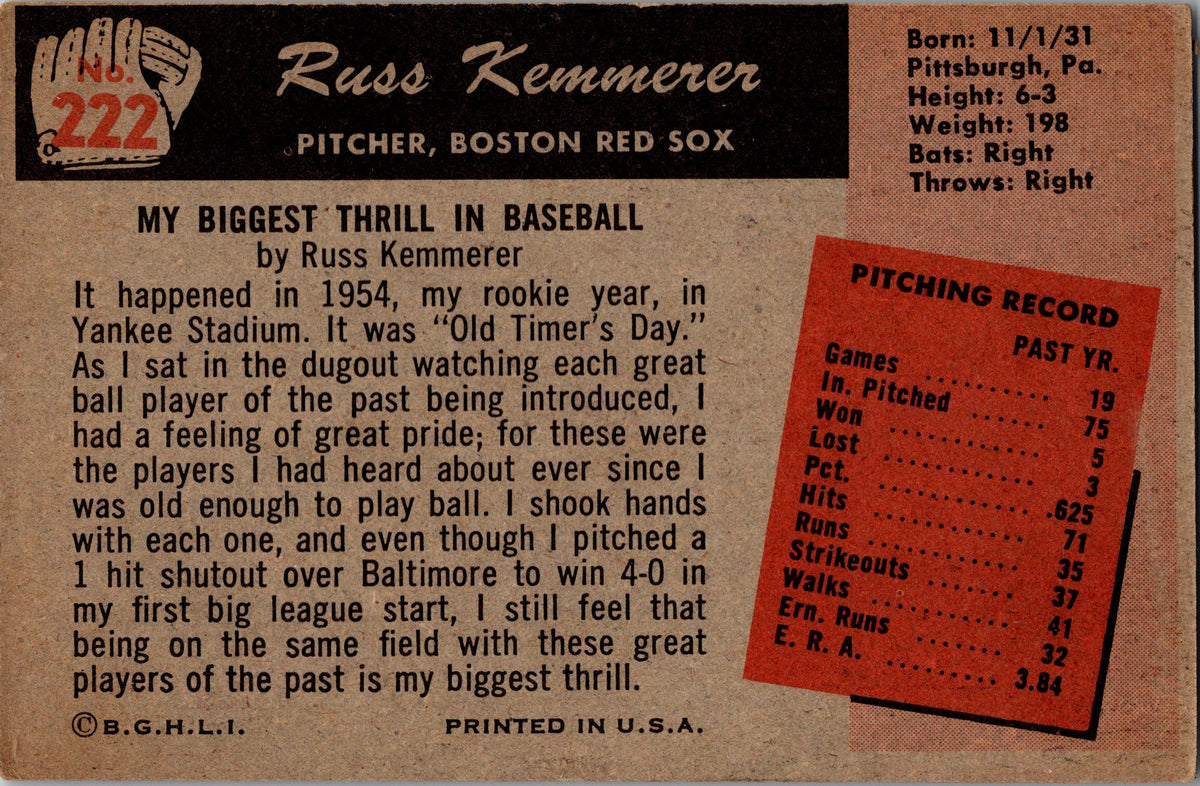 1955 Bowman #222 Russ Kemmerer