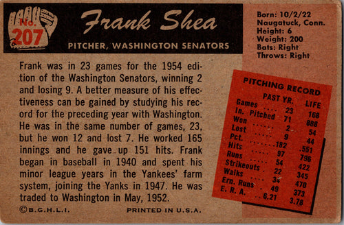 1955 Bowman #207 Spec Shea