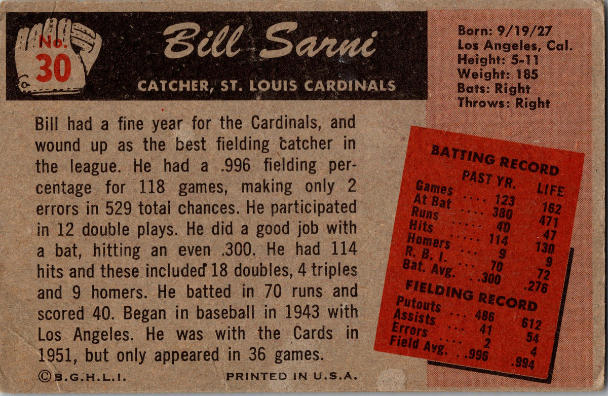 1955 Bowman #30 Bill Sarni