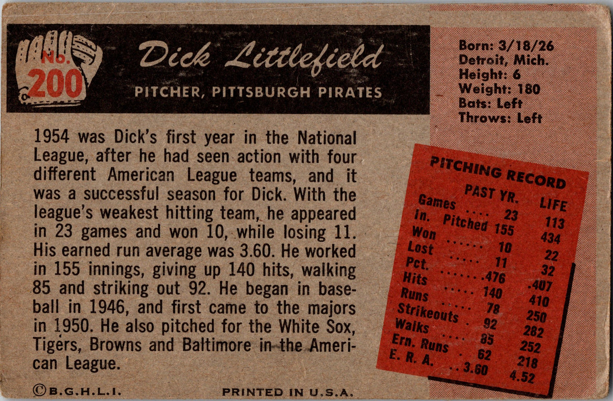 1955 Bowman #200 Dick Littlefield
