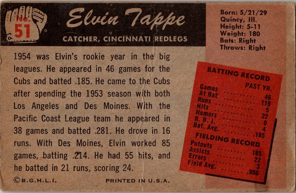 1955 Bowman #51 Elvin Tappe