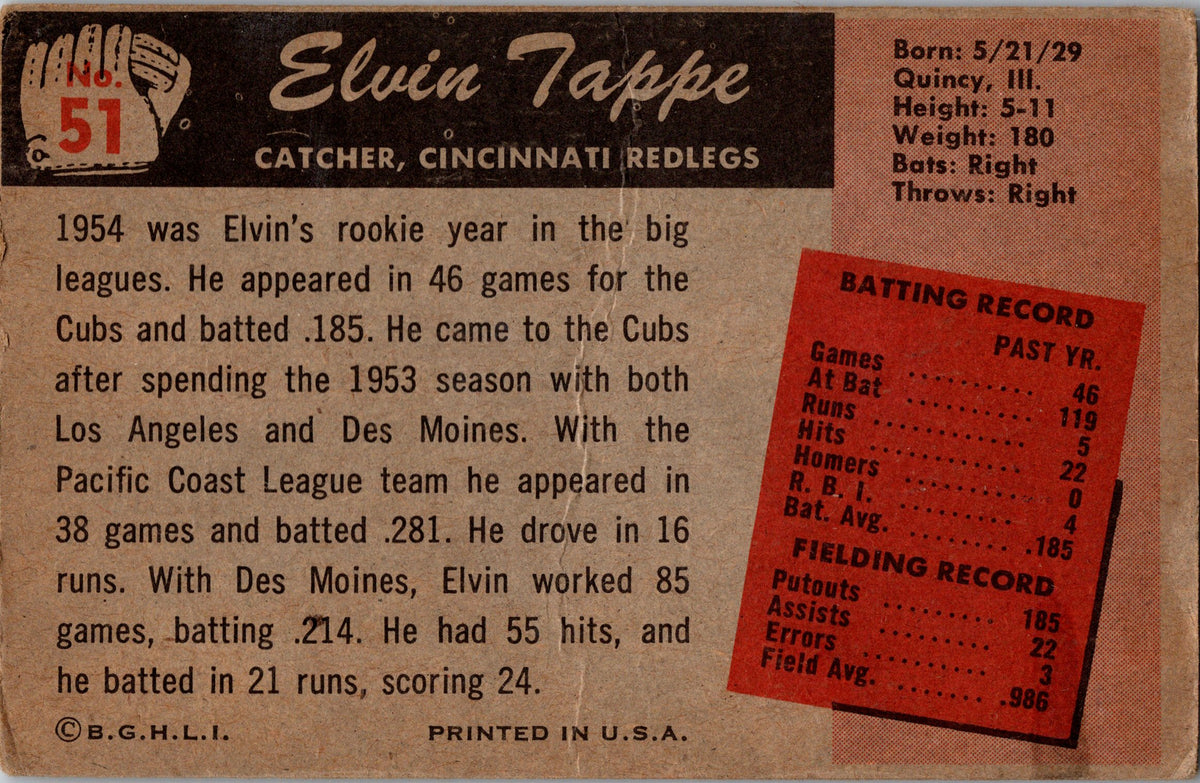 1955 Bowman #51 Elvin Tappe