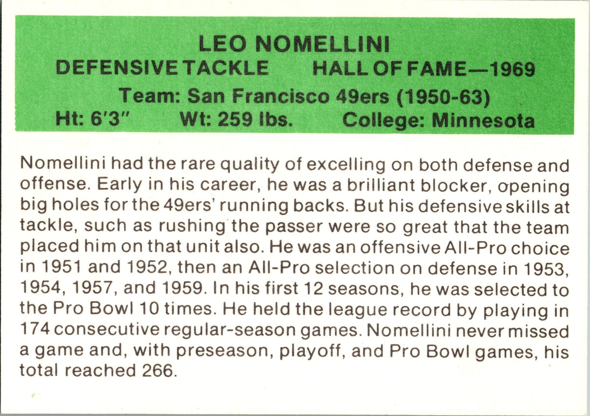 1987 Hygrade Football's All-Time Greats #NNO Leo Nomellini