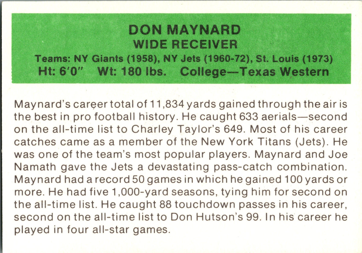 1987 Hygrade Football's All-Time Greats #NNO Don Maynard