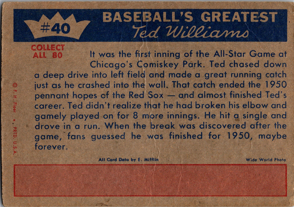 1959 Fleer Ted Williams #40 Ted Williams