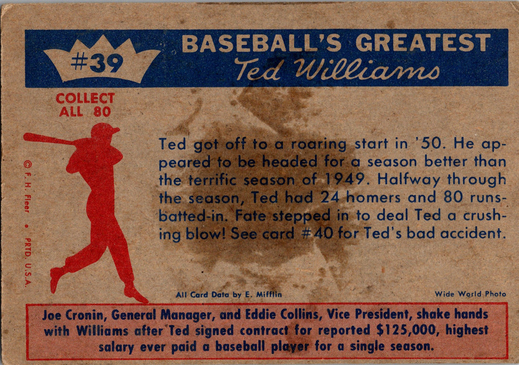 1959 Fleer Ted Williams #39 Joe Cronin / Eddie Collins / Ted Williams