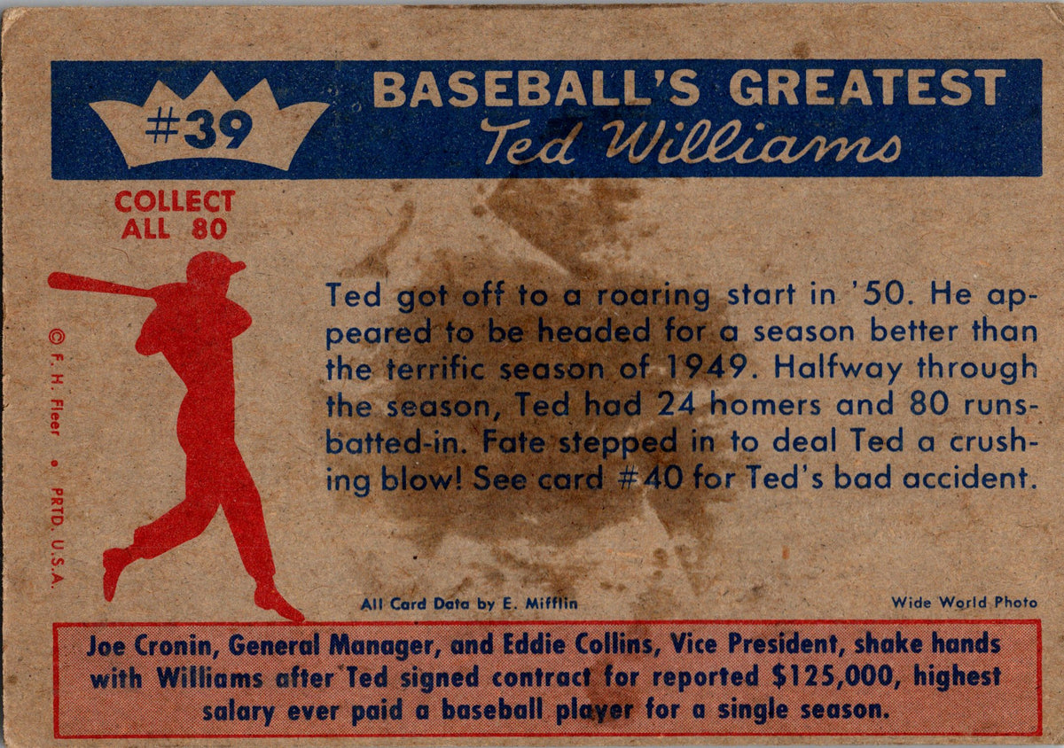 1959 Fleer Ted Williams #39 Joe Cronin / Eddie Collins / Ted Williams