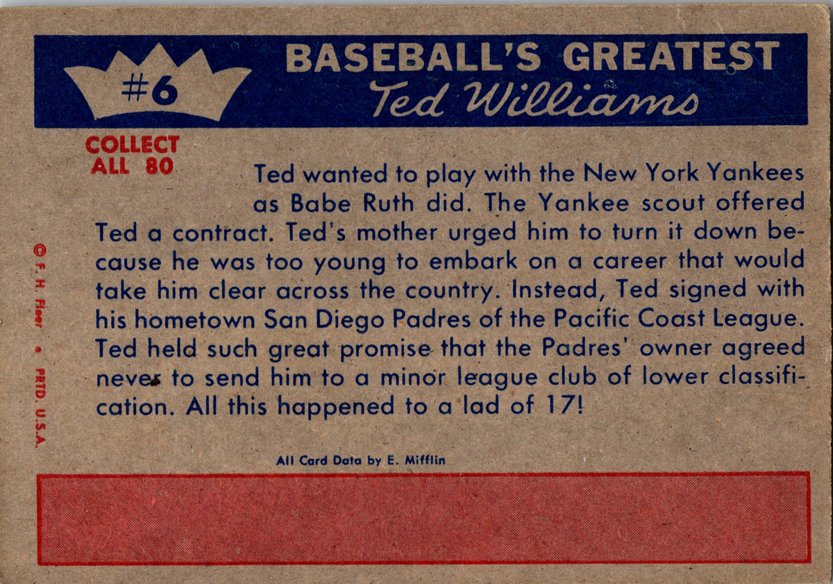 1959 Fleer Ted Williams #6 Ted Williams