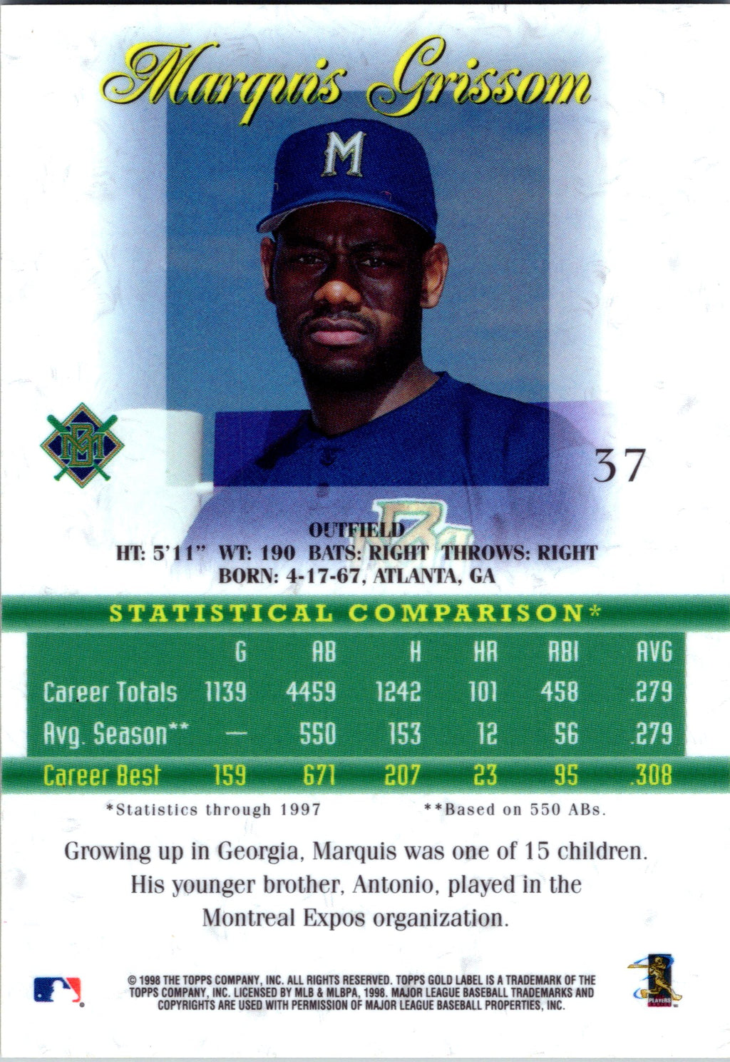 1998 Topps Gold Label #37 Marquis Grissom