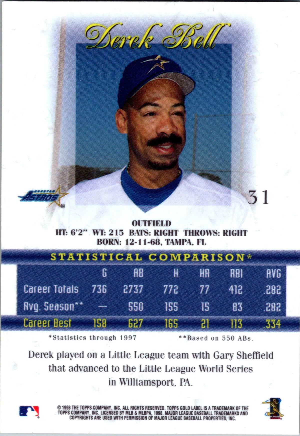1998 Topps Gold Label #31 Derek Bell