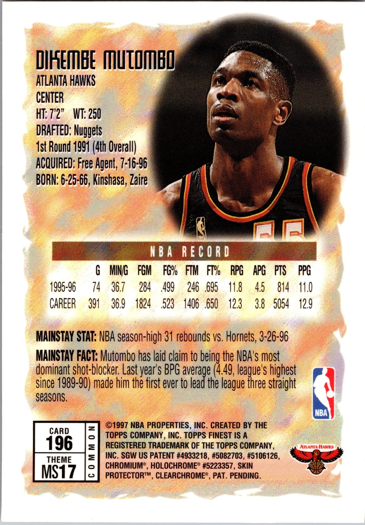 1996-97 Finest #196 Dikembe Mutombo Refractors