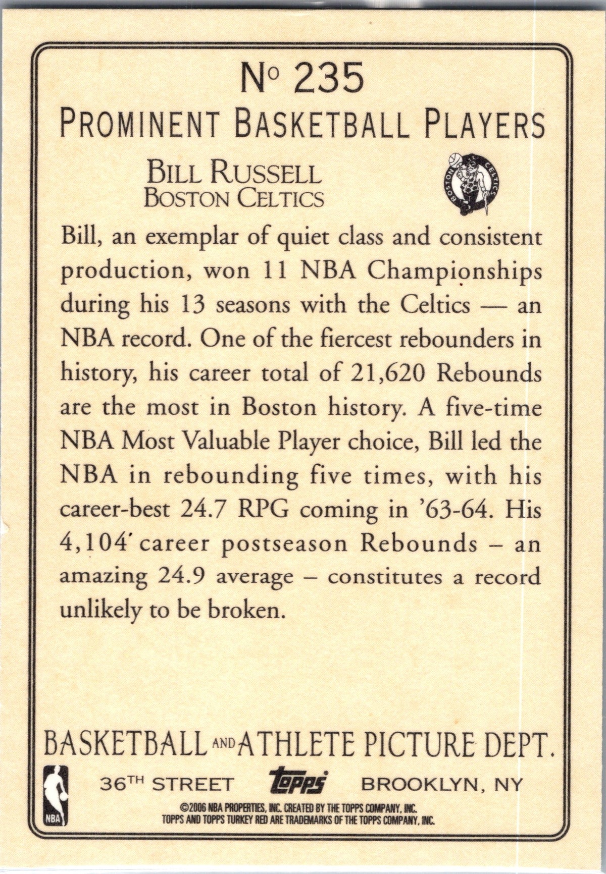 2006-07 Topps Turkey Red #235 Bill Russell Black