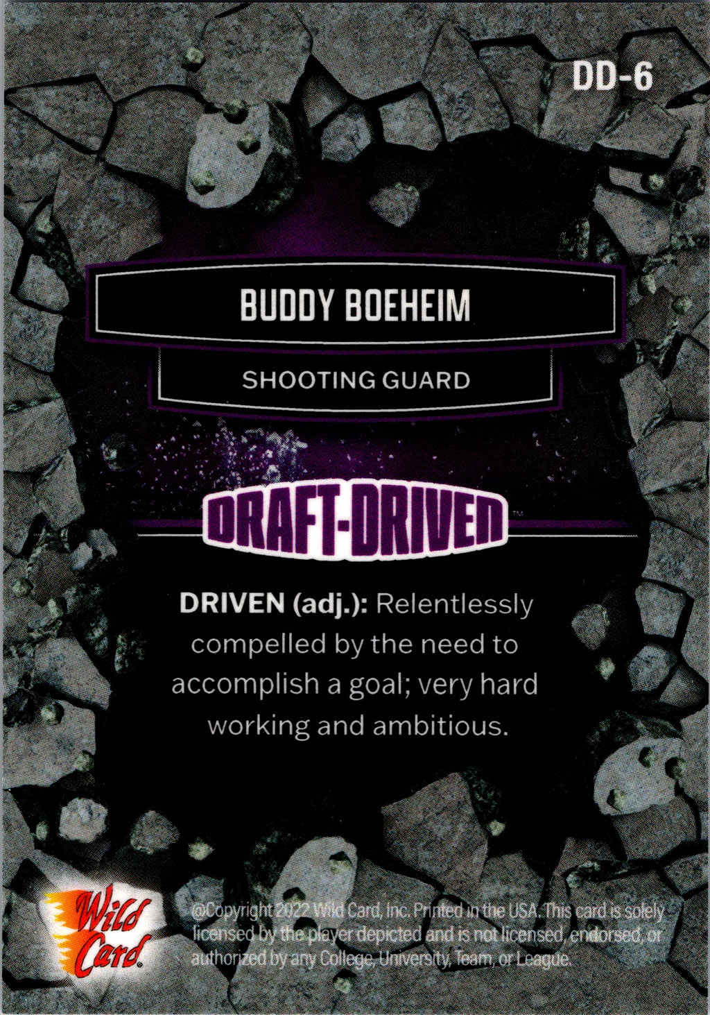 2021-22 Wild Card #DD-6 Buddy Boeheim Draft-Driven Purple Holo-Lux #/25