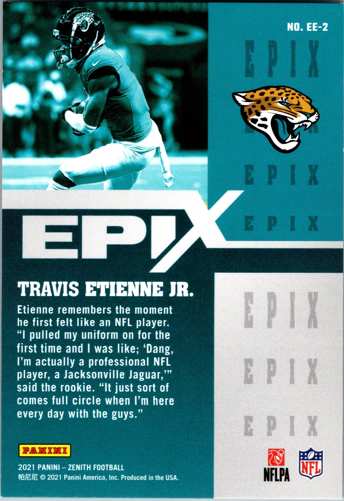 2021 Zenith #EE-2 Travis Etienne Jr. Epix Emerald Game #/10