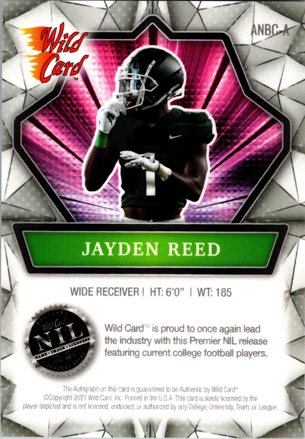 2021 Wild Card Alumination NIL #ANBC-A Jayden Reed Autographs Silver Hobby