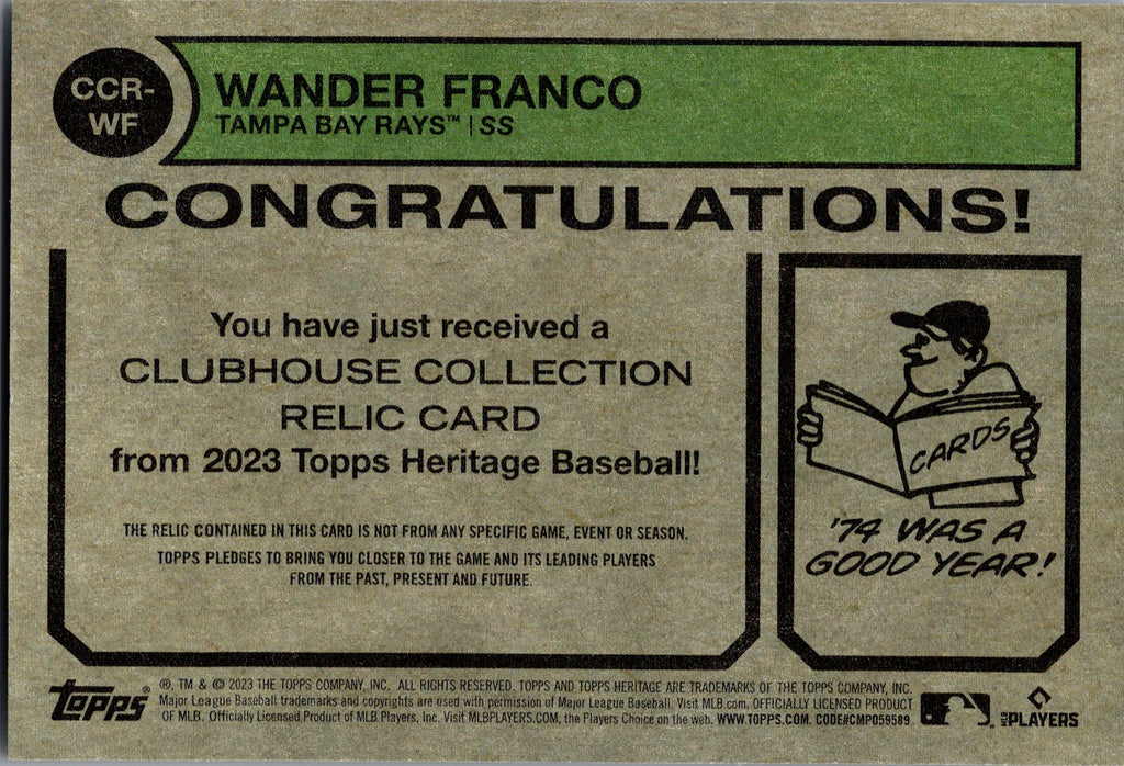 2023 Topps Heritage #CCR-WF Wander Franco Clubhouse Collection Relics