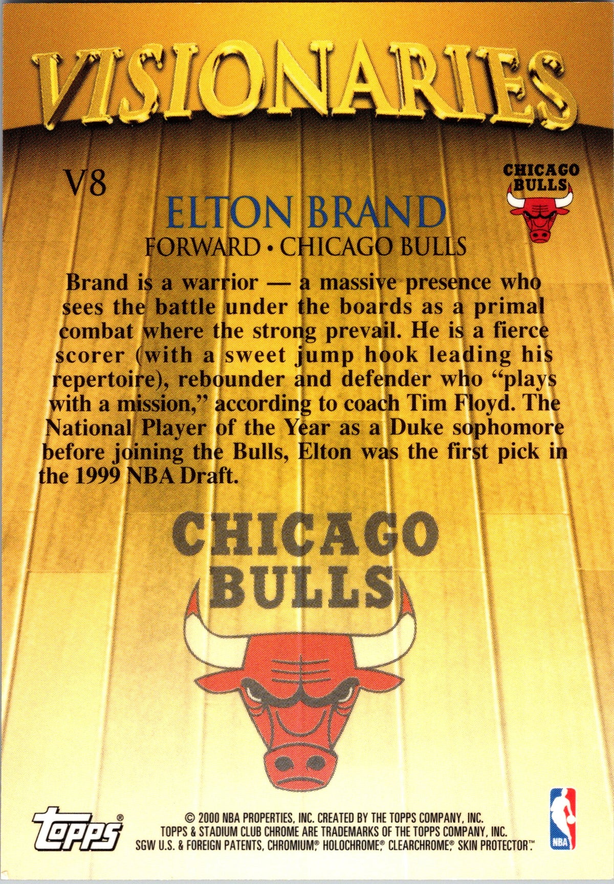 1999-00 Stadium Club Chrome #V8 Elton Brand Visionaries Refractors