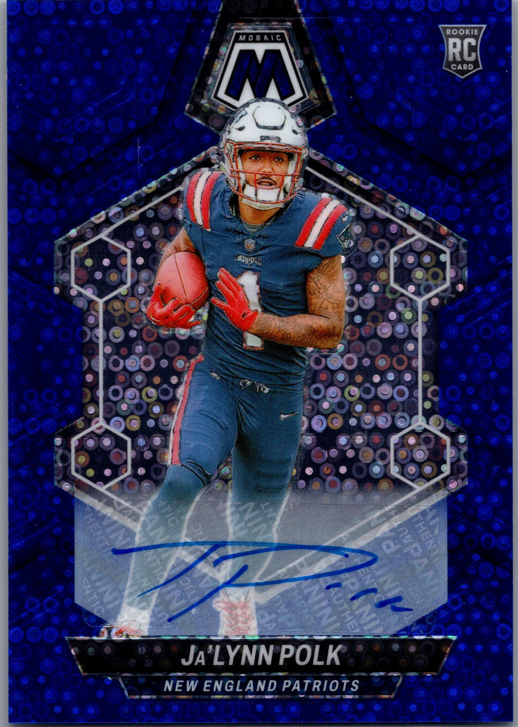 2024 Panini Mosaic #337 Ja'Lynn Polk Rookie Autographs Mosaic No Huddle Blue