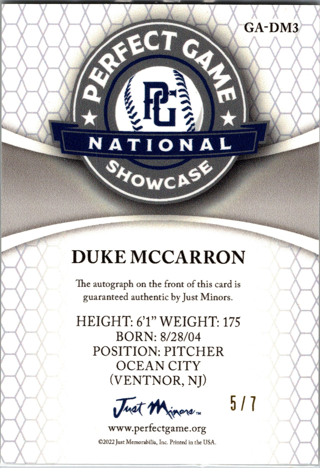 2022 Leaf National Showcase #GA-DM3 Duke McCarron Auto Lemon Yellow #/7