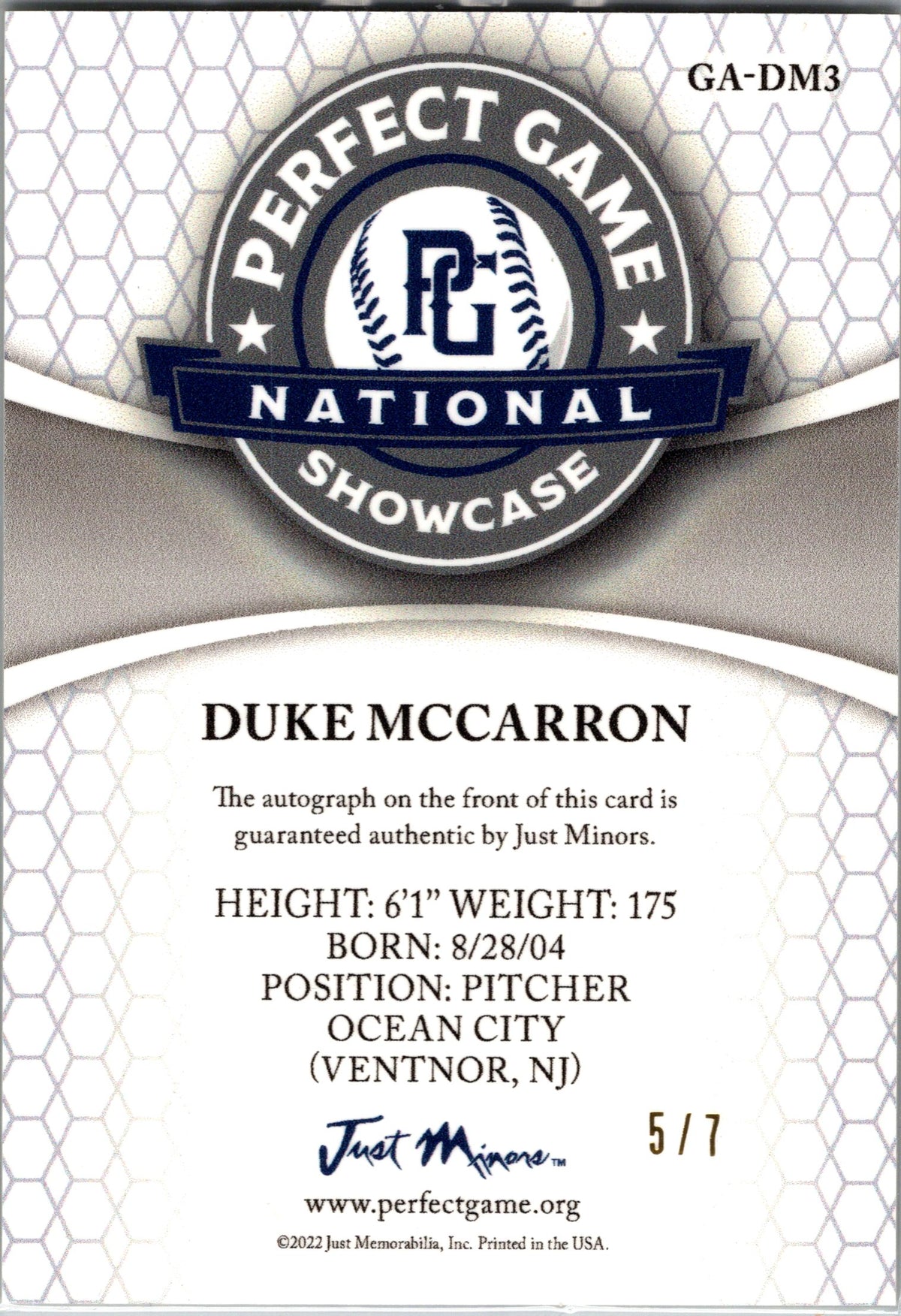 2022 Leaf National Showcase #GA-DM3 Duke McCarron Auto Lemon Yellow #/7