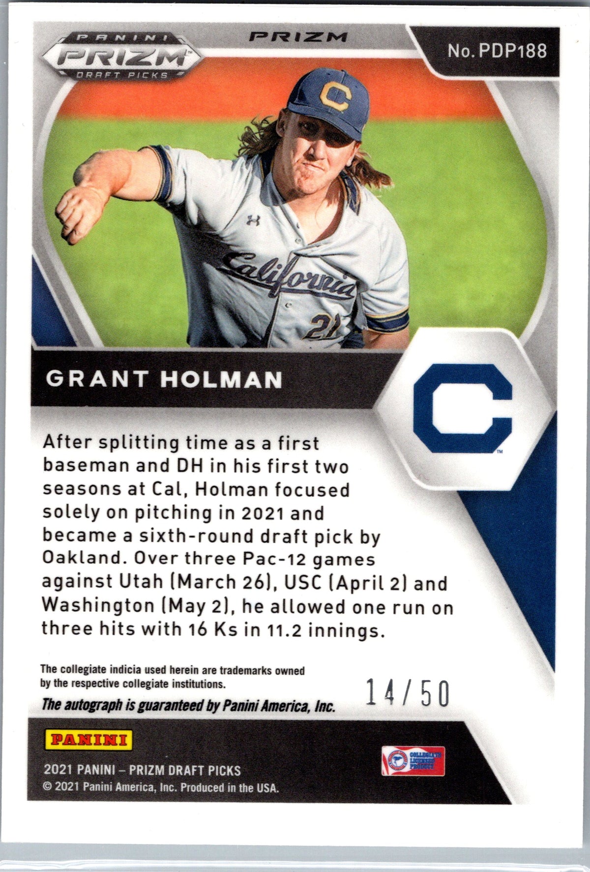 2021 Draft Picks #PDP188 Grant Holman Base Auto Red Donut Circles Prizm #/99