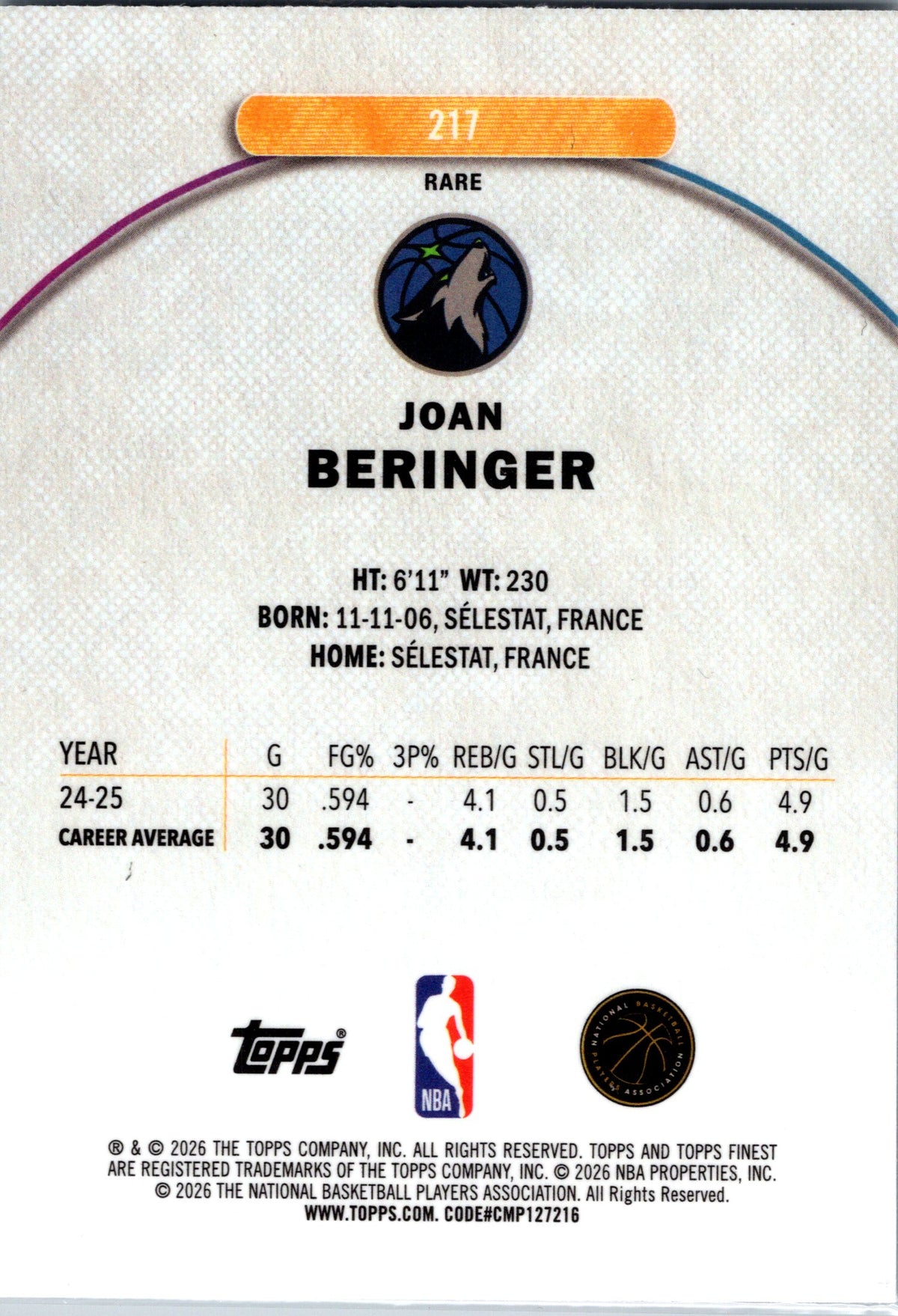 2025-26  #217 Joan Beringer Topps Finest