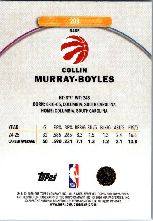 #209 Collin Murray-Boyles Topps Finest rare